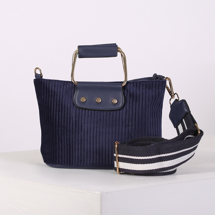 Сумка женская, вельвет, отдел с перегородкой, длинный ремень, цвет синий