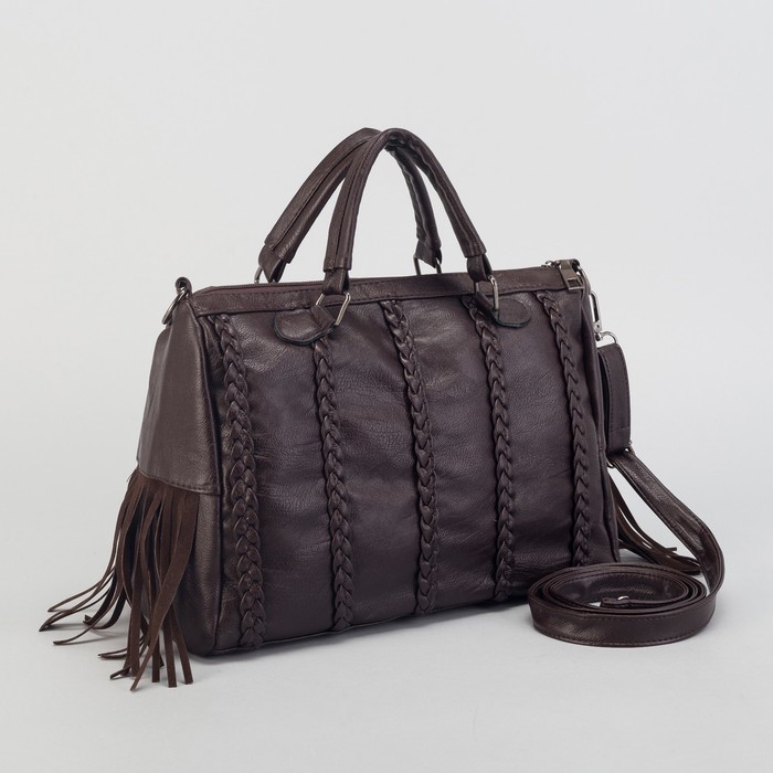 Сумка женская, отдел на молнии, наружный карман, длинный ремень, цвет кофе