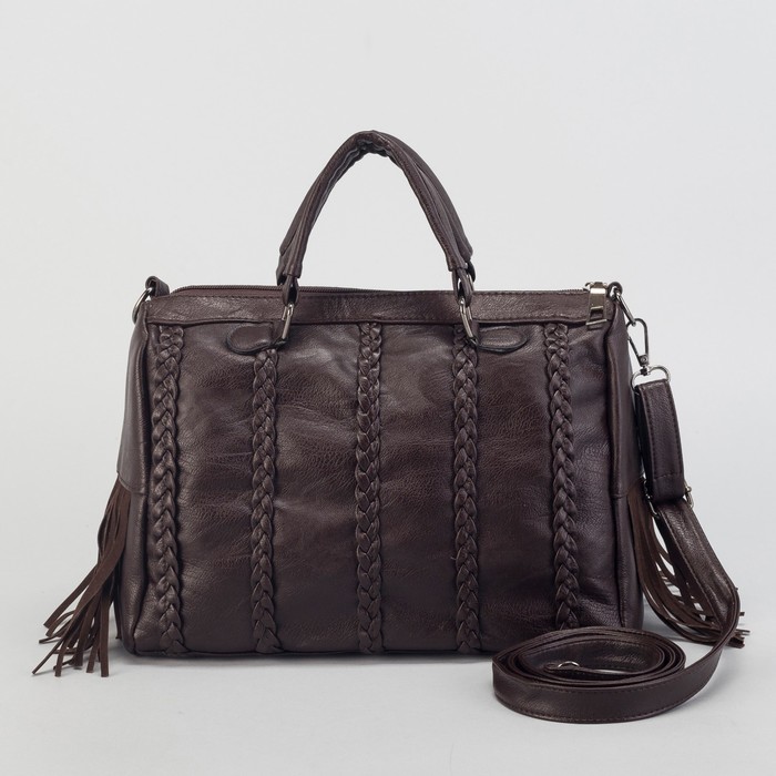 Сумка женская, отдел на молнии, наружный карман, длинный ремень, цвет кофе