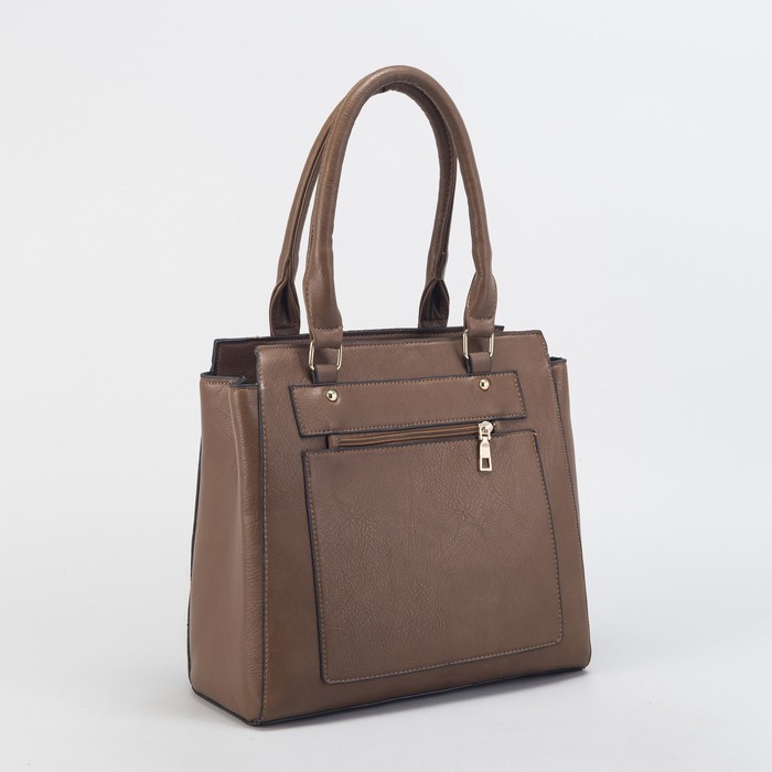 Сумка женская на молнии, отдел с перегородкой, 2 наружных кармана, цвет кофе