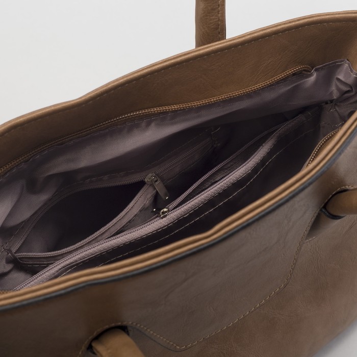 Сумка женская, отдел с перегородкой на молнии, наружный карман, цвет хаки