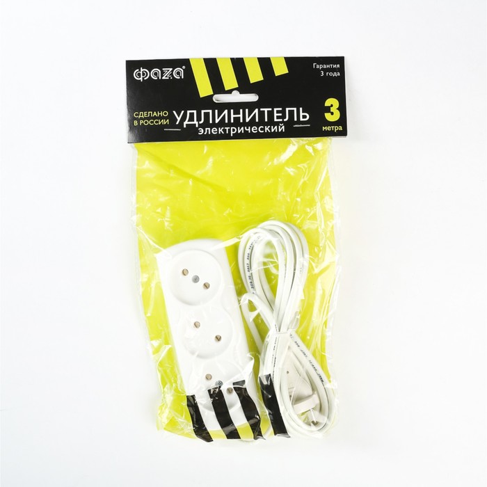 Удлинитель ФАZА УДП-3-300, 3 розетки, 3 метра, 6 А, ШВВП 2 х 0.5, без заземления