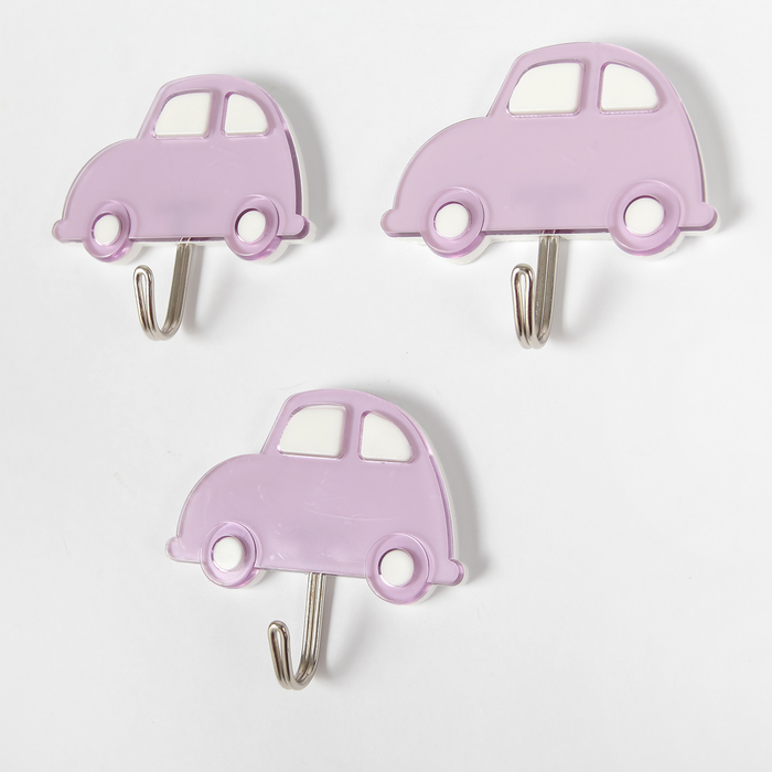 Набор крючков на липучке "Машинки" 3 шт, цвет МИКС