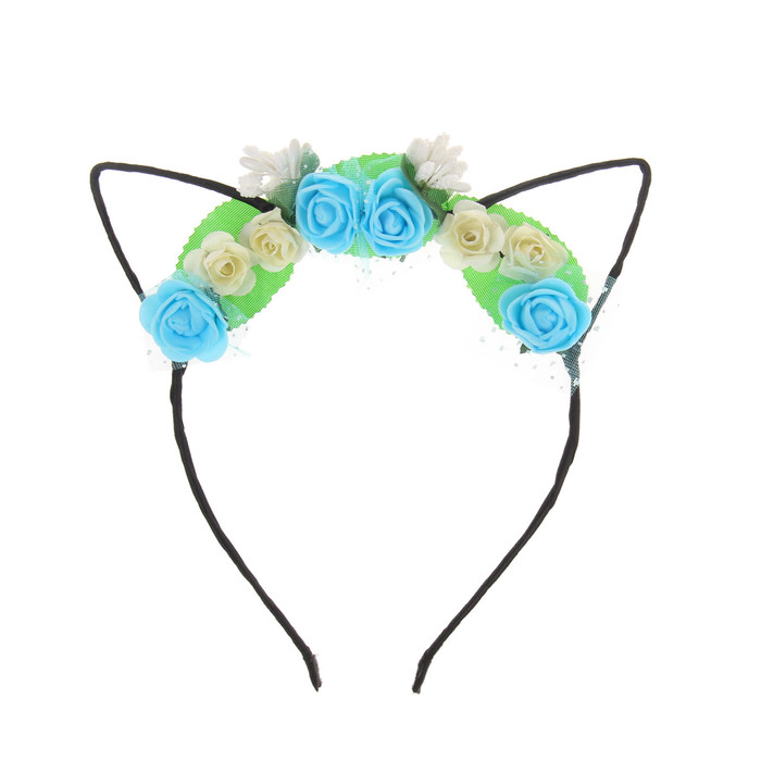 Гавайский ободок с ушками "Цветочная полянка"