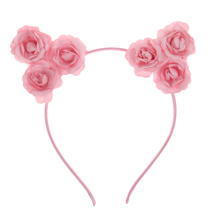 Гавайский ободок с ушками "Розы", цвет розовый