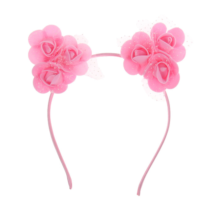 Гавайский ободок с ушками "Цветы", цвет розовый