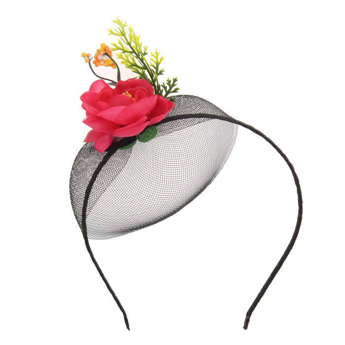 Гавайский ободок с вуалью "Цветы", цвет розовый