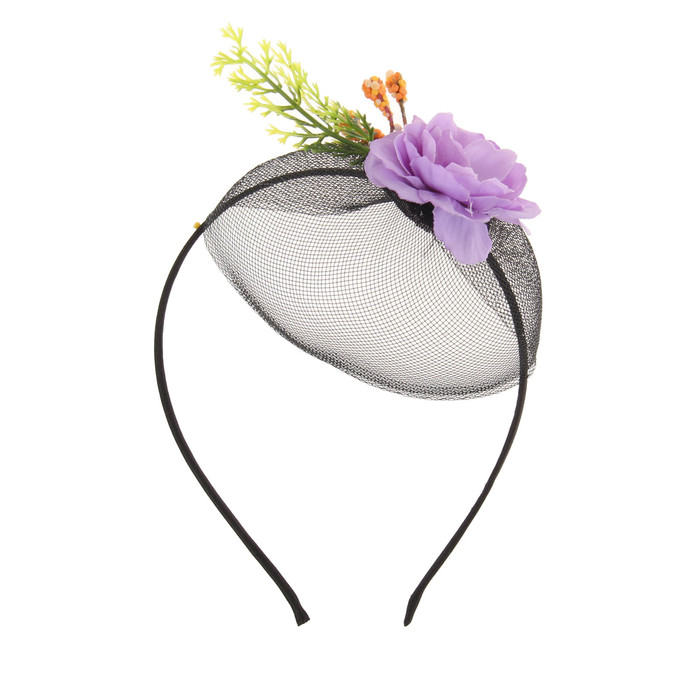 Гавайский ободок с вуалью "Цветы", цвет фиолетовый