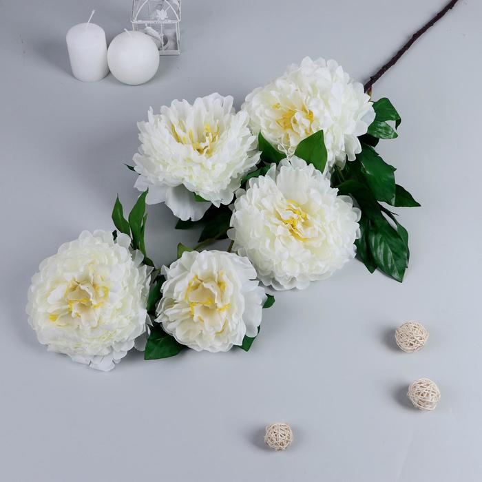 Цветы искусственные Пион кустовой 5 бутонов, 15х110 см, белый
