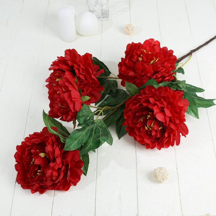 Цветы искусственные Пион кустовой 5 бутонов 15х110 см, красный