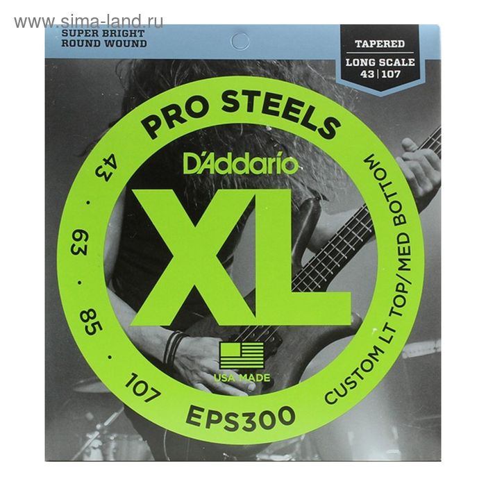 фото Струны для бас-гитары d'addario eps300 prosteels lt top/med bottom, 43-107 d`addario