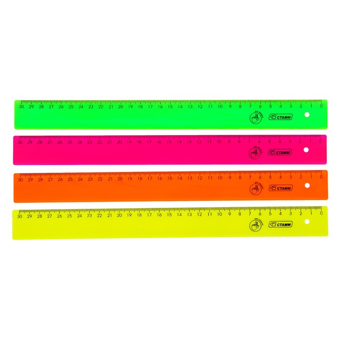 Линейка 30 см «Стамм» NEON 4 цвета, для левшей