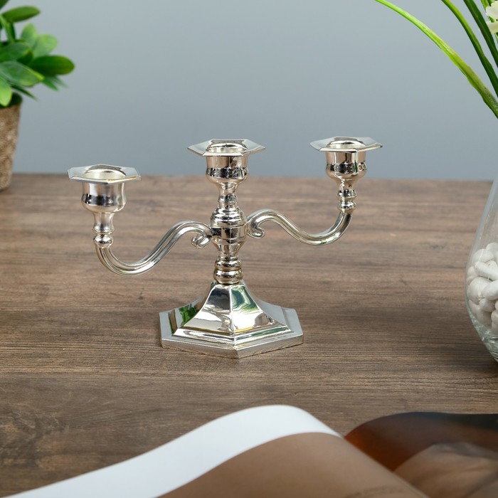 Подсвечник металл на 3 свечи "Чёткие линии" цвет серебро 12,5х21,5х10 см
