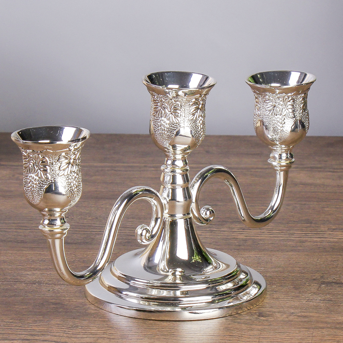 Подсвечник металл на 3 свечи "Резной лист" цвет серебро 21х20,5х8,5 см