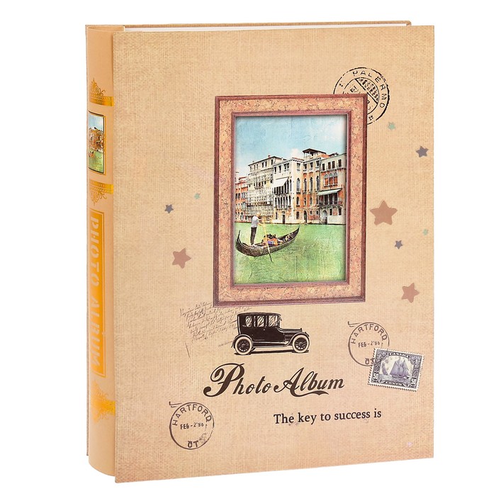Фотоальбом магнитный 20 листов "Ностальгия о путешествии" в короб. золото МИКС 29,5х23х6см