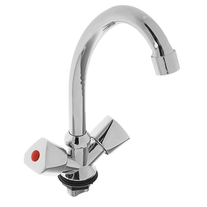 Смеситель для кухни FRUD R40111, двухрычажный, на гайке, высокий излив, хром