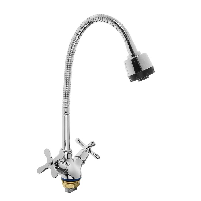 Смеситель для кухни FRUD R43601, двухрычажный, гибкий излив, 2 режима струи, хром