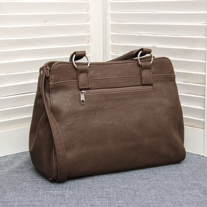 Сумка женская, 2 отдела на молнии, 2 наружных кармана, длинный ремень, цвет коричневый