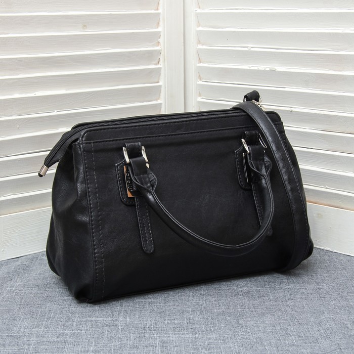 Сумка женская, 2 отдела на молнии, наружный карман, длинный ремень, цвет чёрный