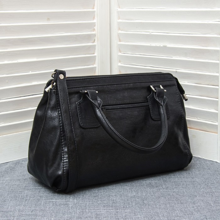 Сумка женская, 2 отдела на молнии, наружный карман, длинный ремень, цвет чёрный