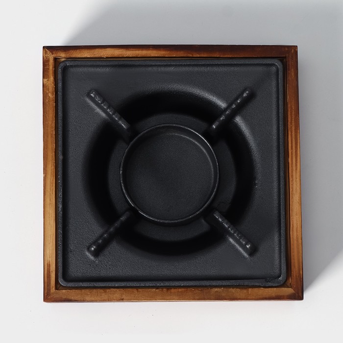 Подставка для подогрева блюд, 20,5×20,5×6,6 см, с деревянной подставкой