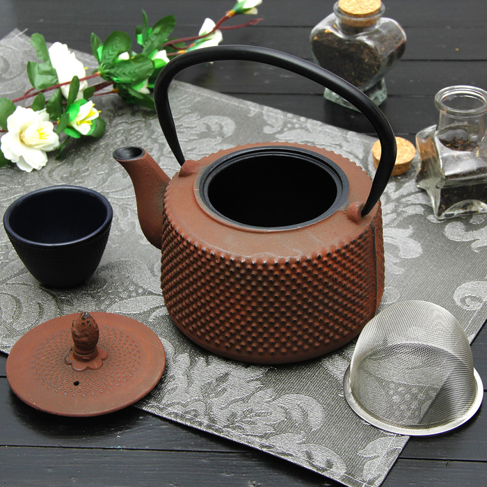 Чайник с ситом 800 мл "Земляничная поляна", цвет коричневый