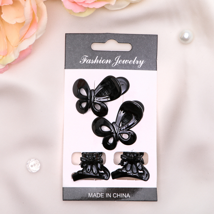 Набор для волос "Чёрный бум" (2 зажима, 2 краба) бабочки