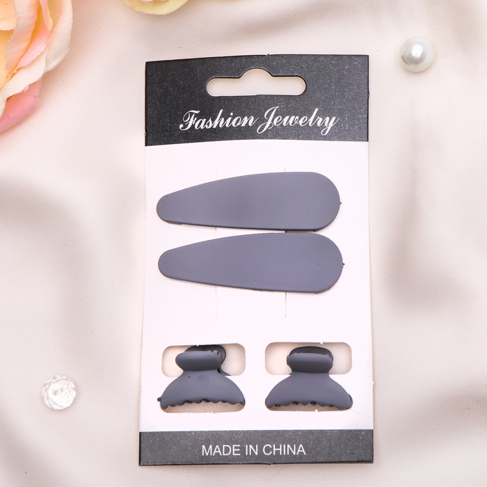 Набор для волос "Бум" (2 невидимки, 2 краба) серый