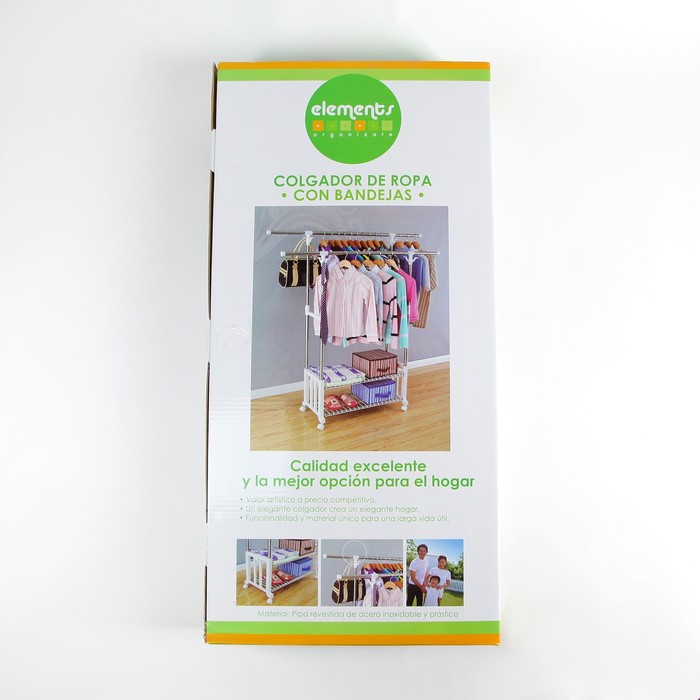 Стойка для одежды телескопическая, 2 перекладины, 2 полки 169x34x162 см