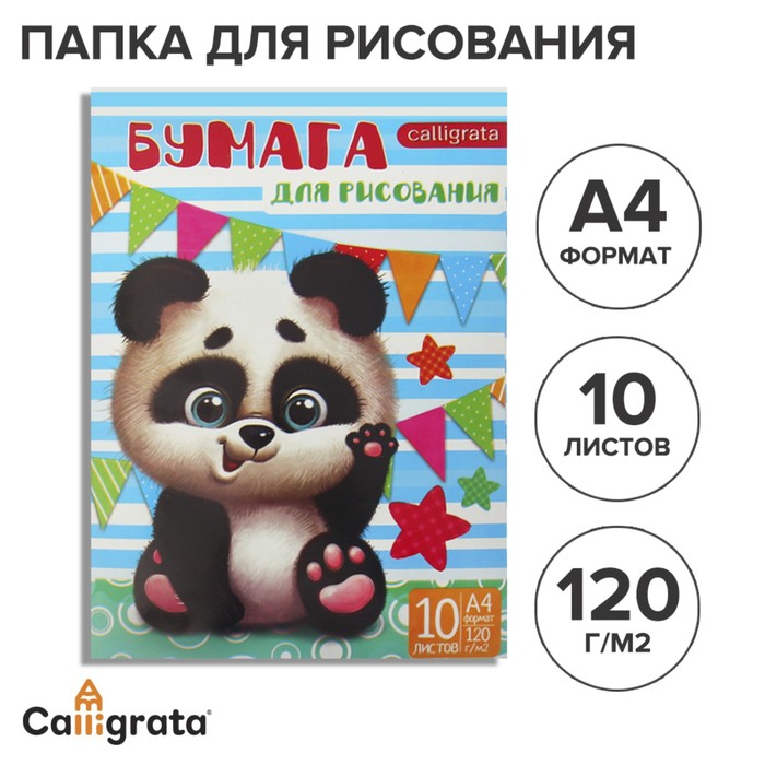 Папка для рисования А4,10 листов "Панда", плотность 120г/м