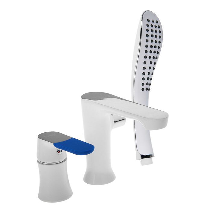 Смеситель для ванны Frap F1134, на борт ванны, с душевым комплектом, латунь, белый