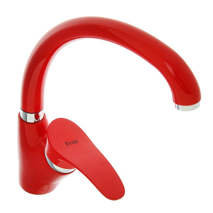 Смеситель для кухни Frap F4101-13, однорычажный, на гайке, высокий излив, красный