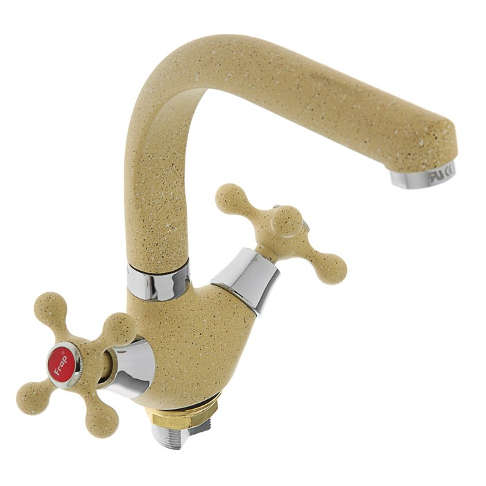 Смеситель для кухни Frap F5408-21, двухрычажный, высокий излив, латунь, тёмно-бежевый