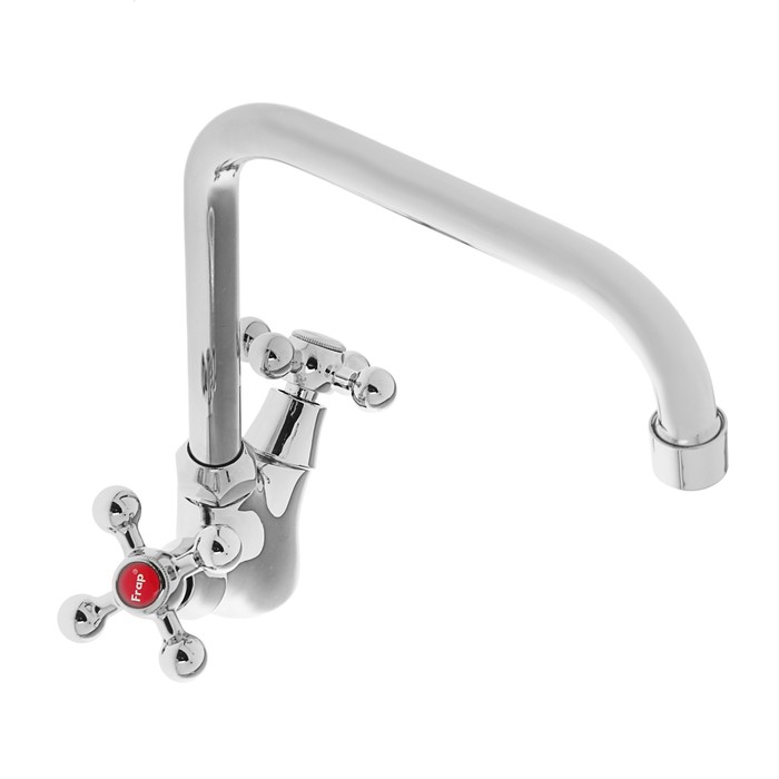 Смеситель для кухни Frap F4019, двухрычажный, Г-образный излив, латунь, хром