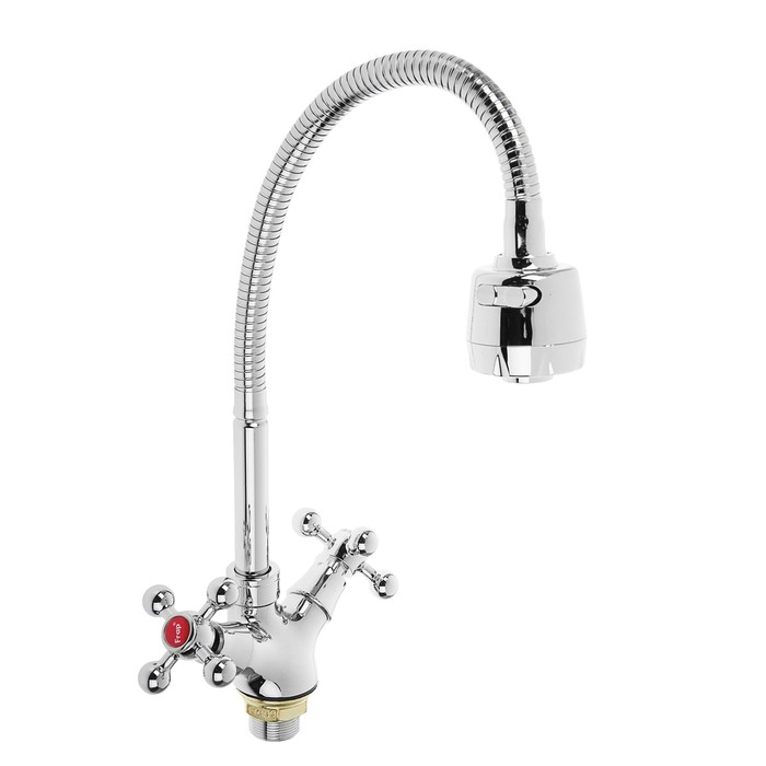 Смеситель для кухни Frap F4319, двухрычажный, гибкий излив, два режима струи, латунь, хром