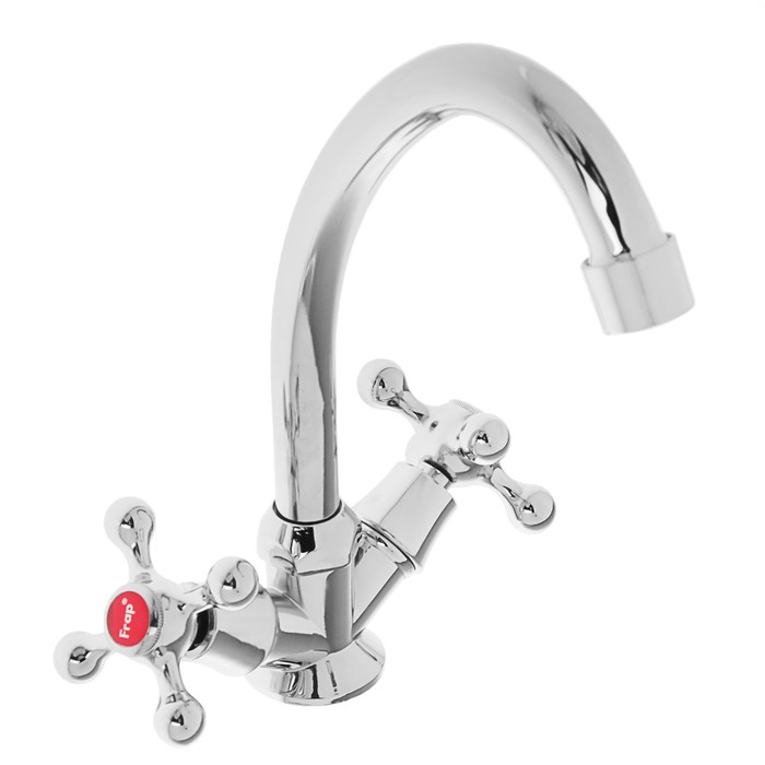 Смеситель для кухни Frap F4008, двухрычажный, высокий излив, латунь, хром