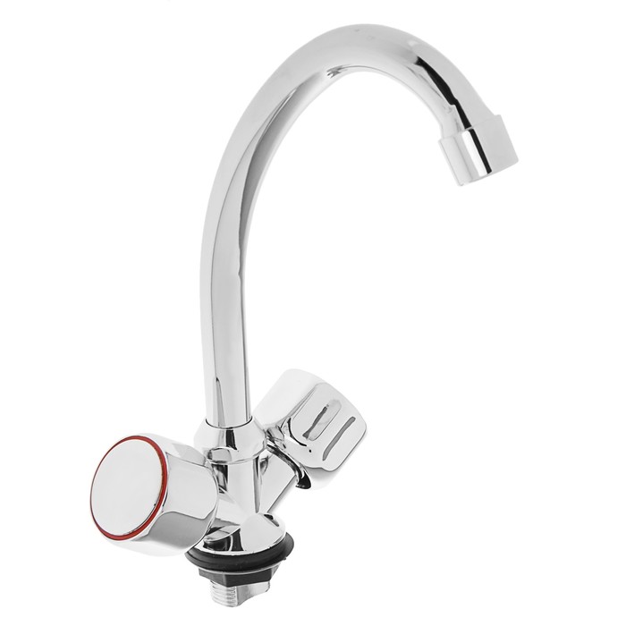 Смеситель для кухни FRUD R40109, двухрычажный, на гайке, высокий излив, хром