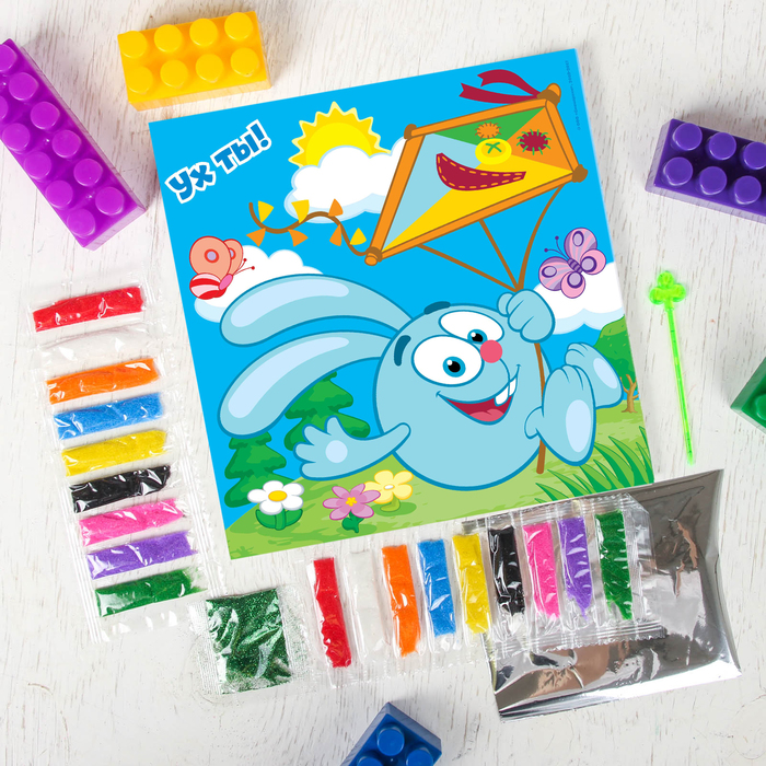 Фреска с блестками и фольгой "Ух ты!" СМЕШАРИКИ: Крош + 9 цв песка по 4 гр, блестки 2 гр