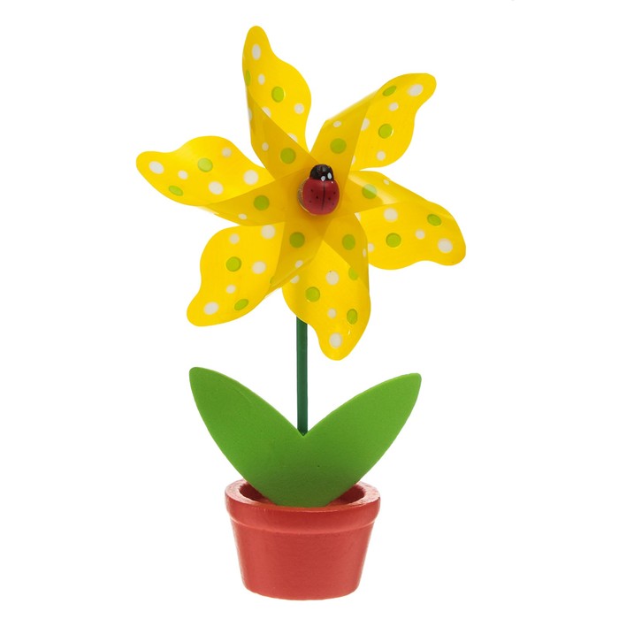 Ветерок "Божья коровка" в горшочке, цвета МИКС