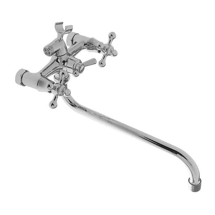 Смеситель для ванны Ledeme H08 L2208, двухрычажный, плоский излив 30 см, с душевым набором