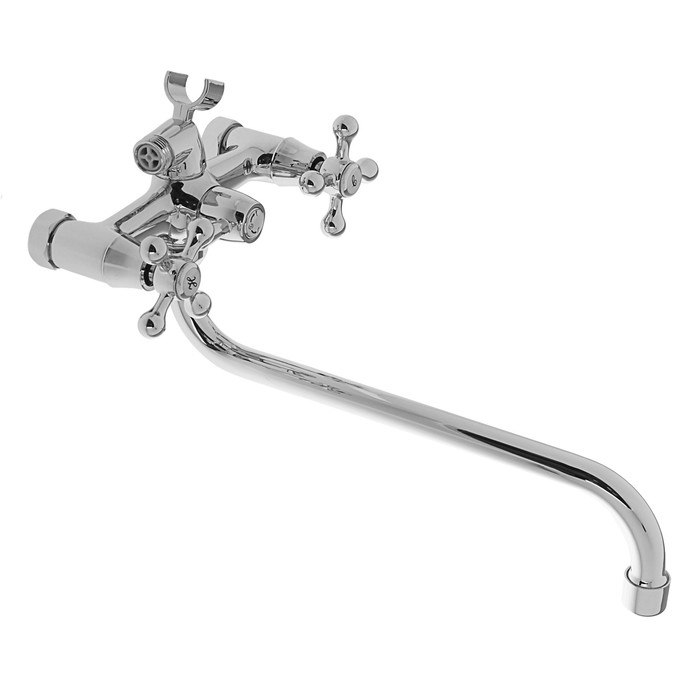 Смеситель для ванны Ledeme H08 L2508, двухрычажный, плоский излив 30 см, с душевым набором