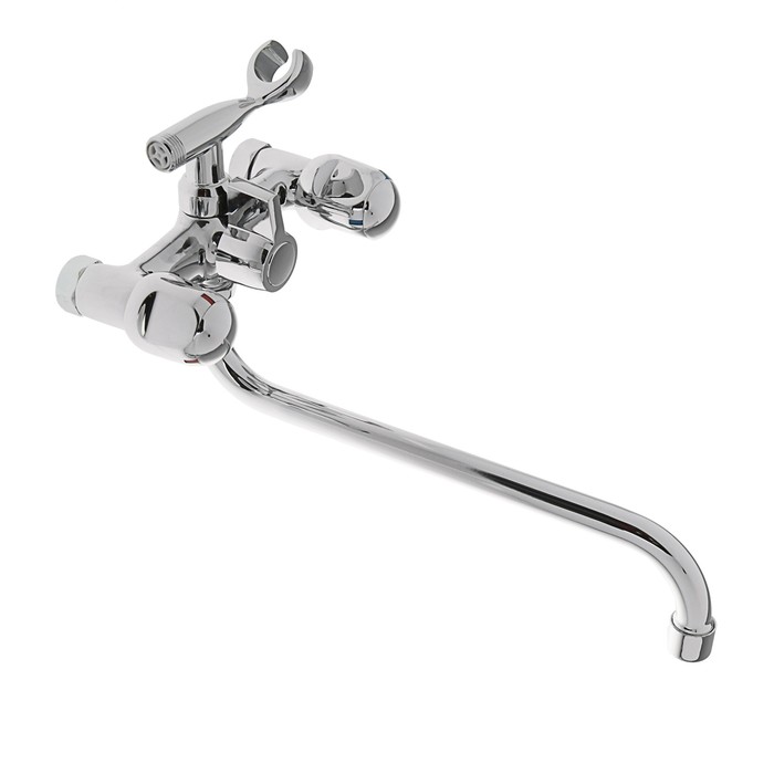 Смеситель для ванны Ledeme H86 L2286, двухрычажный, плоский излив 30 см, с душевым набором