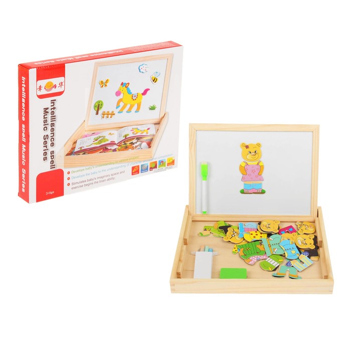 Магнитный конструктор "Медвежата", 2-х сторонняя доска, мел, губка