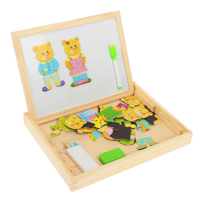 Магнитный конструктор "Медвежата", 2-х сторонняя доска, мел, губка