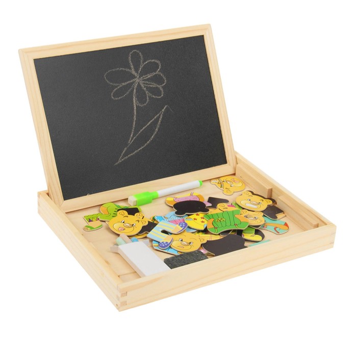 Магнитный конструктор "Медвежата", 2-х сторонняя доска, мел, губка