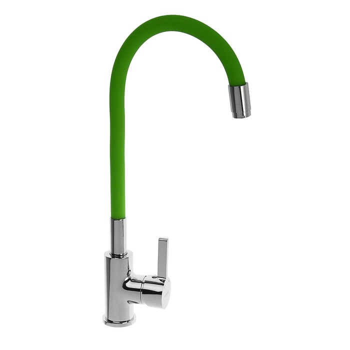 Смеситель для кухни Ledeme Rainbow L4898-5, однорычажный, гибкий излив, хром, зелёный