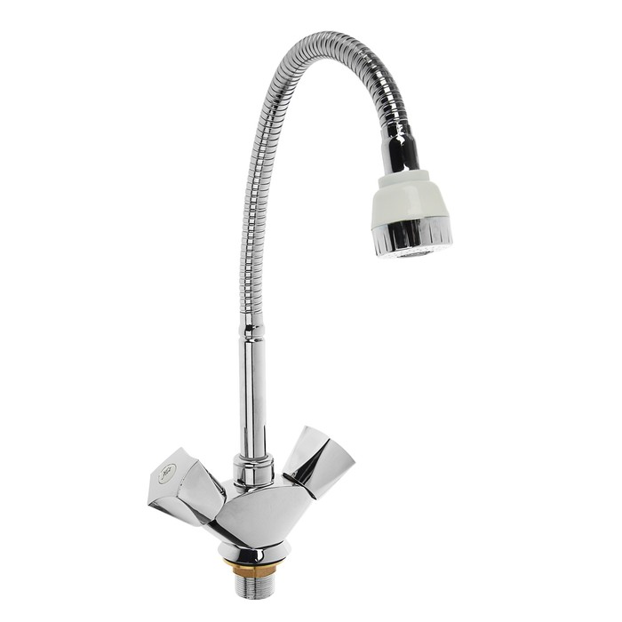 Смеситель для кухни Loffrey LF84309, двухрычажный, гибкий излив, хром