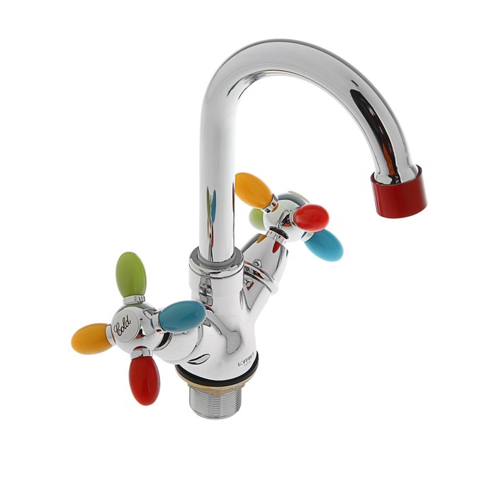 Смеситель для раковины Loffrey LF81010, двухрычажный, цветной, хром