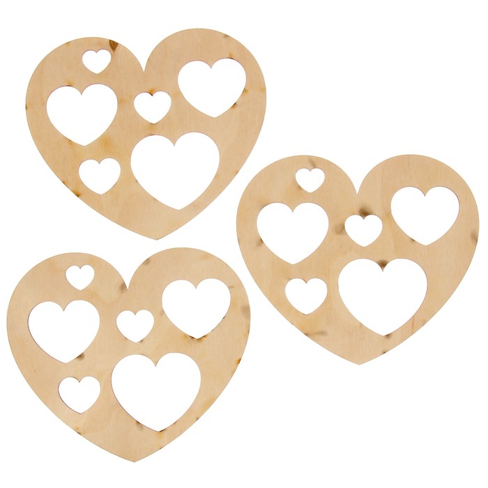 Декоративный элемент для творчества "Сердечки в сердце" набор 3 шт 15х13 см