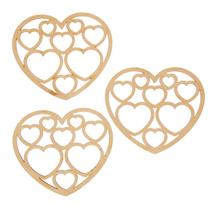 Декоративный элемент для творчества "Сердечко из сердечек" набор 3 шт 15х13 см